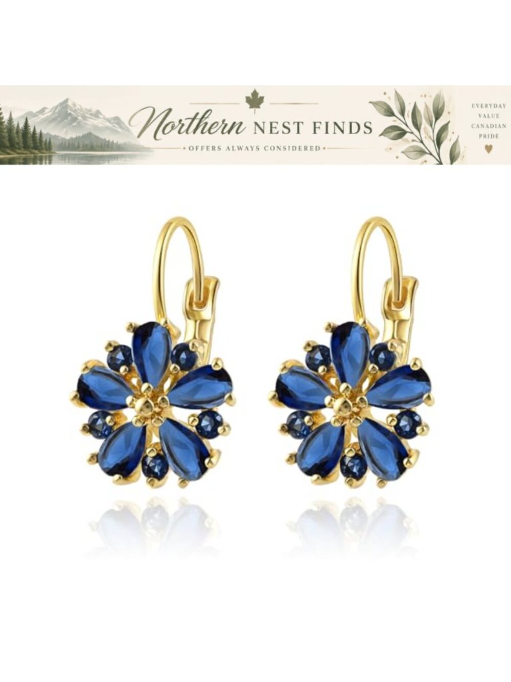 Gold Flower Birthstone Leverback Dangle Earrings Hypoallergenic